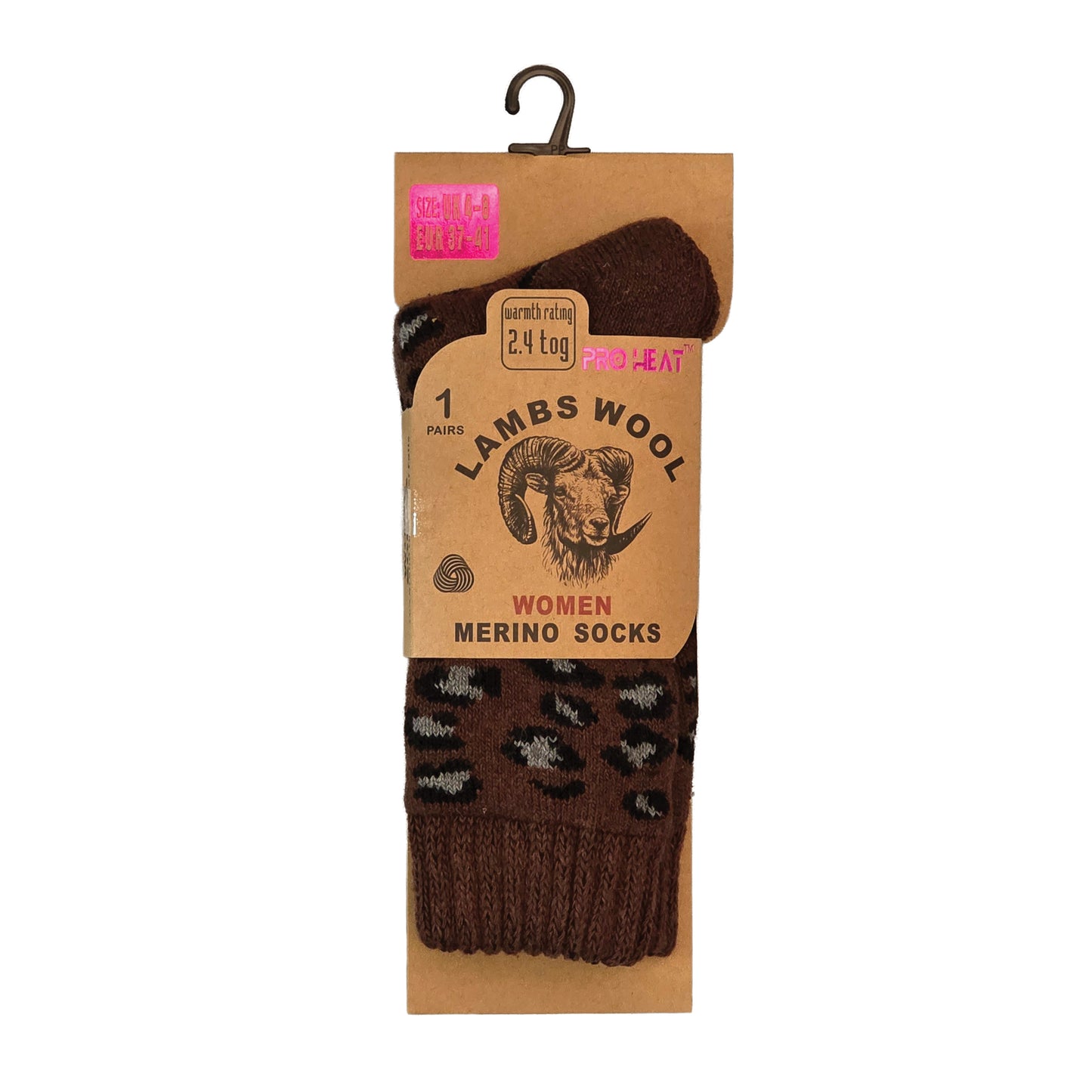 Ladies Merino Lambs Wool Socks - Leopard Print (12 Pairs)