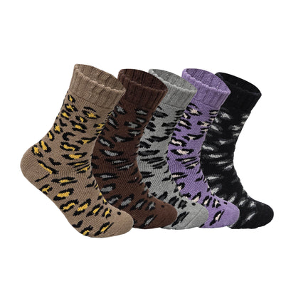 Ladies Merino Lambs Wool Socks - Leopard Print (12 Pairs)