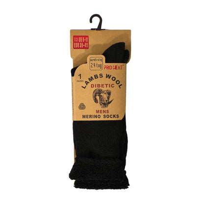 Mens Diabetic Merino Lambs Wool Socks - Black (12 Pairs)