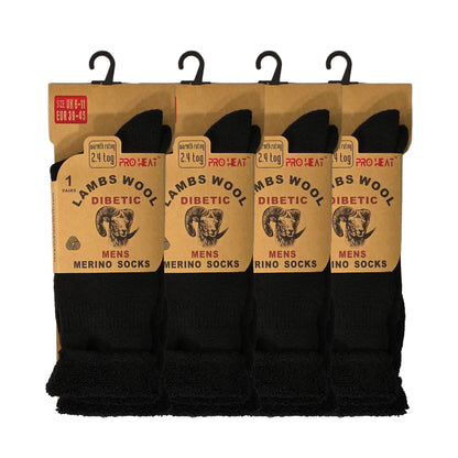 Mens Diabetic Merino Lambs Wool Socks - Black (12 Pairs)