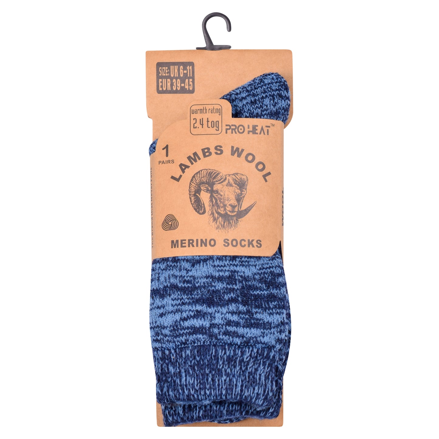 Mens Merino Lambs Wool Socks - Assorted Heather (12 Pairs)