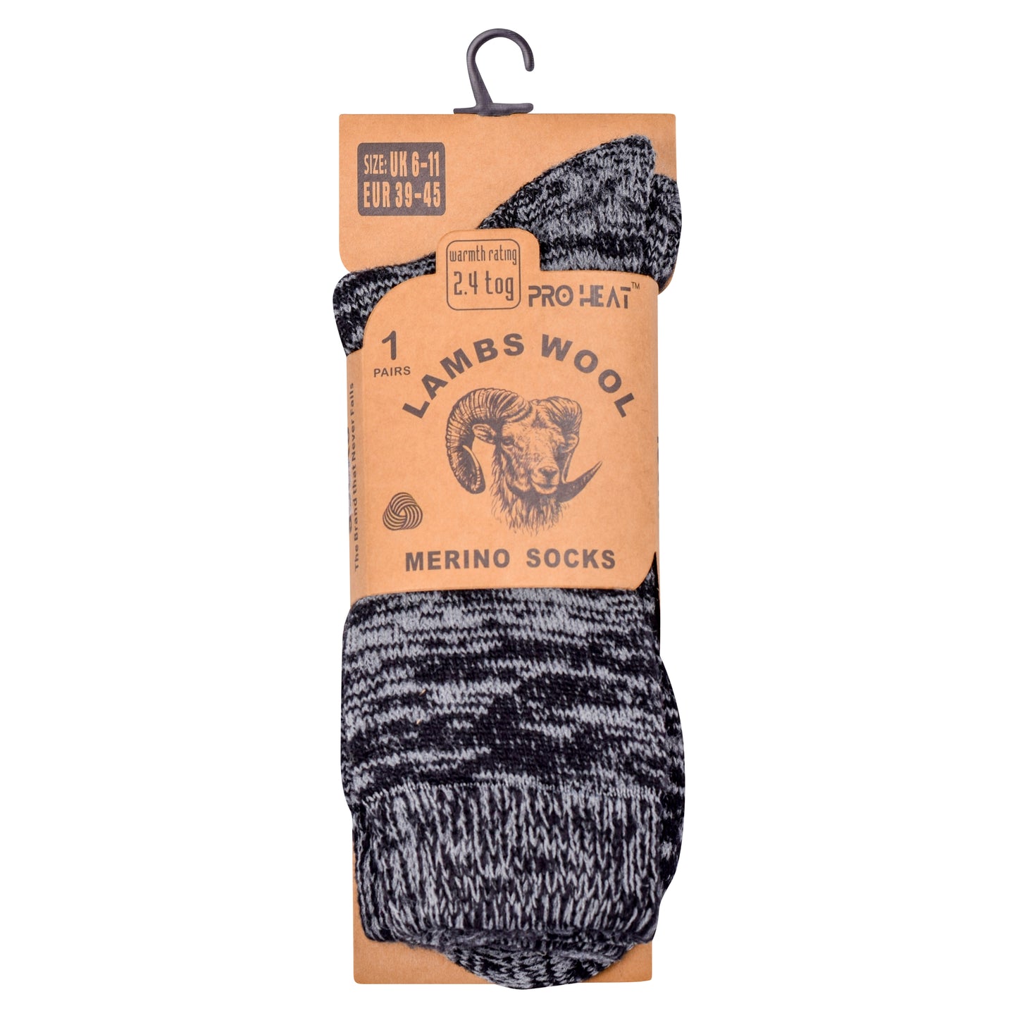 Mens Merino Lambs Wool Socks - Assorted Heather (12 Pairs)