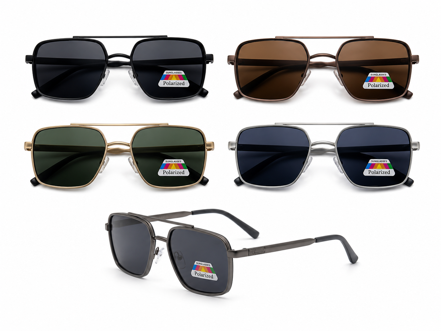 Polarized Square Aviator Sunglasses - MSG-46 (12 Units)