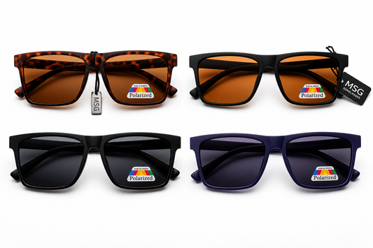 Polarized Rectangular Wayfarer Sunglasses - MSG-66 (12 Units)