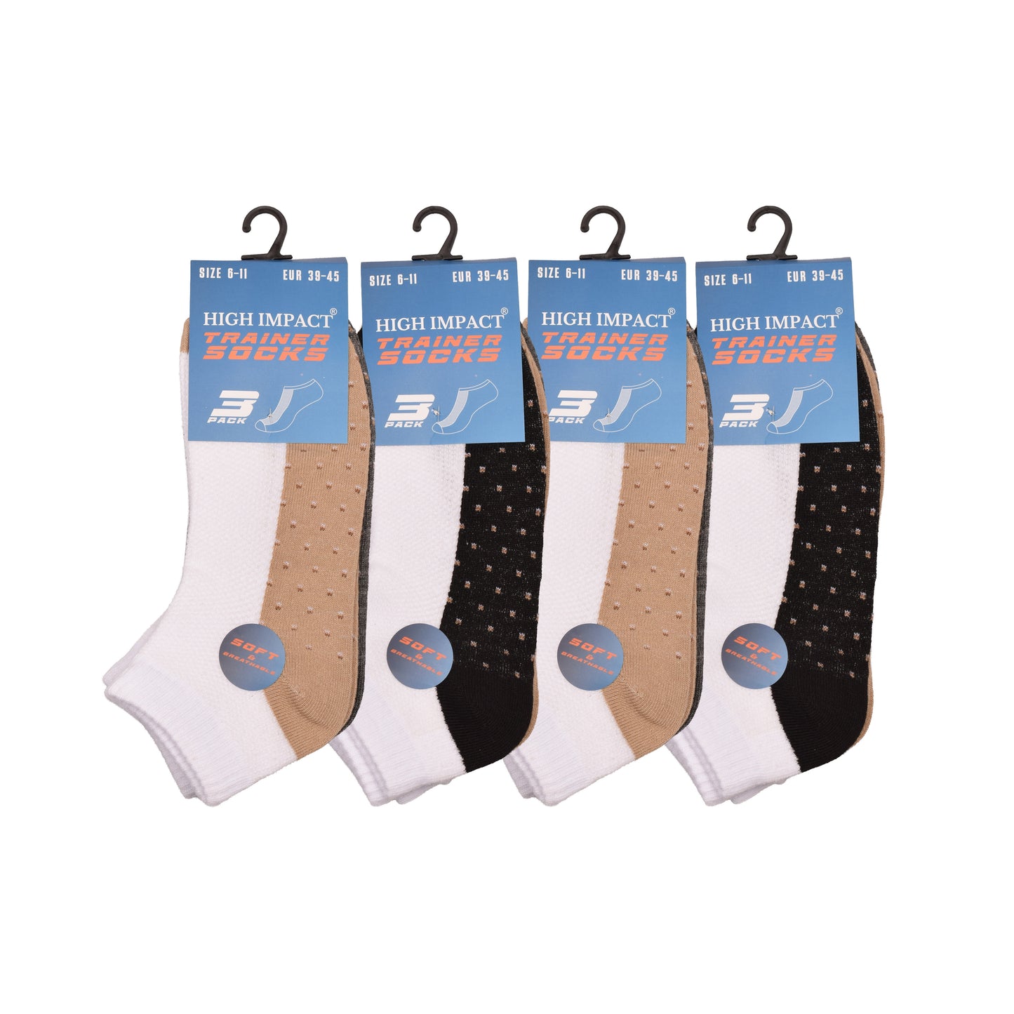 Mens Trainer Socks - Pin Dot Pattern (12 Pairs)