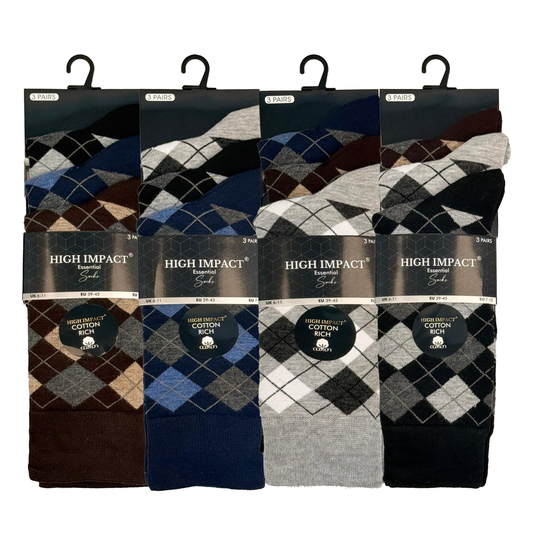 Mens Dress Socks - Argyle Diamond Pattern (12 Pairs)
