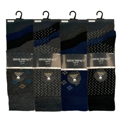Mens Dress Socks - Geometric Diamond & Micro-Dash Pattern (12 Pairs)