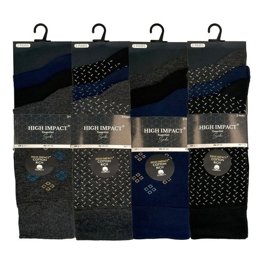 Mens Dress Socks - Geometric Diamond & Micro-Dash Pattern (12 Pairs)