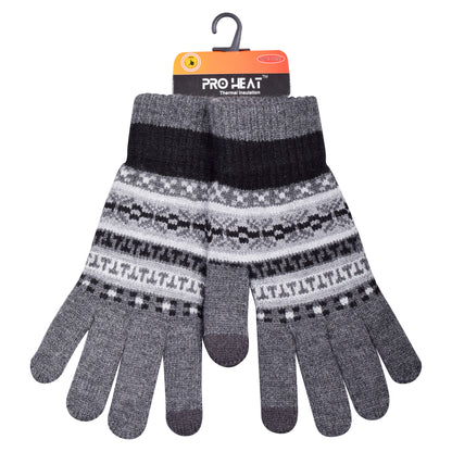 Mens Pro Heat Geometric Knitted Gloves (12 Pairs)