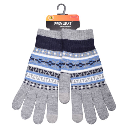 Mens Pro Heat Geometric Knitted Gloves (12 Pairs)