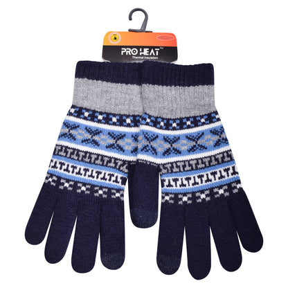 Mens Pro Heat Geometric Knitted Gloves (12 Pairs)