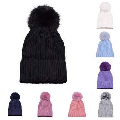 Cable Knit Pompom Hats - Luxury Fur Lined