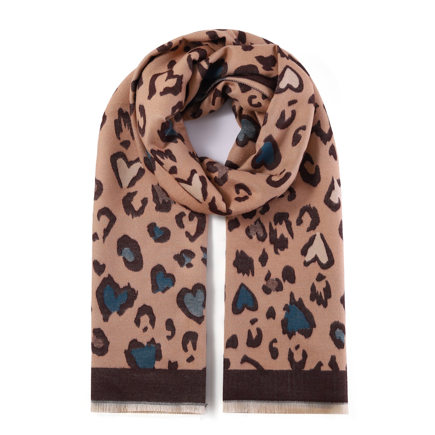 Luxurious Double Sided Jacquard Scarf - Leopard Hearts