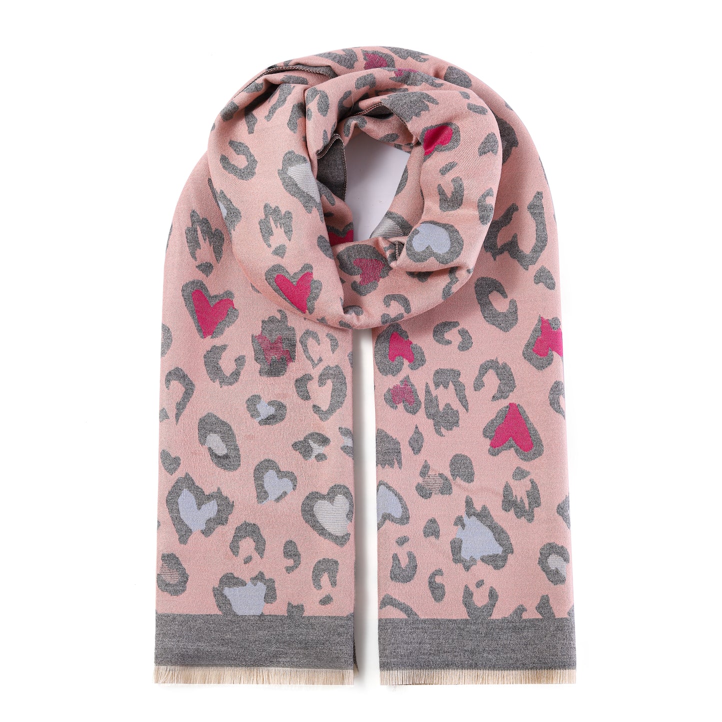 Luxurious Double Sided Jacquard Scarf - Leopard Hearts