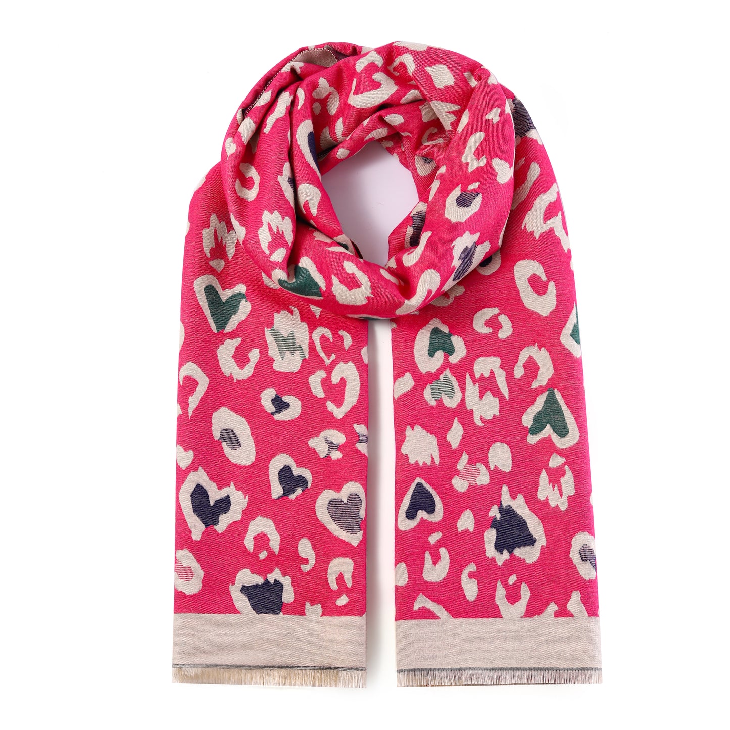 Luxurious Double Sided Jacquard Scarf - Leopard Hearts