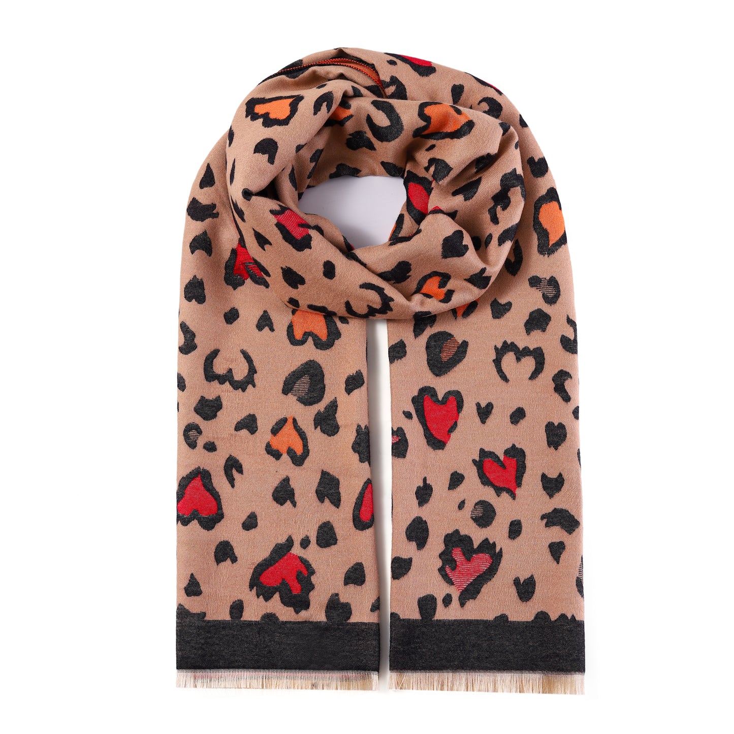 Luxurious Double Sided Jacquard Scarf - Leopard Hearts