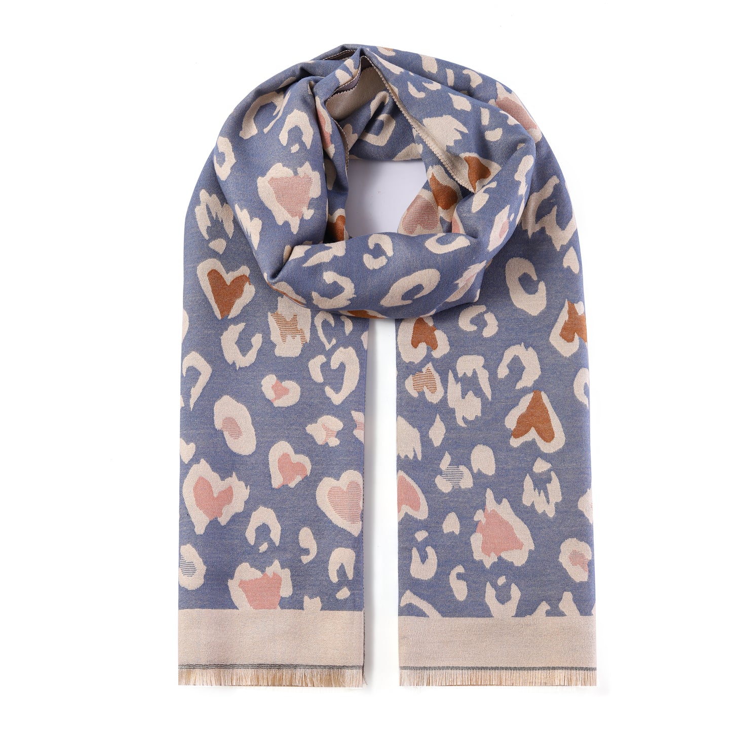 Luxurious Double Sided Jacquard Scarf - Leopard Hearts