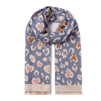 Luxurious Double Sided Jacquard Scarf - Leopard Hearts