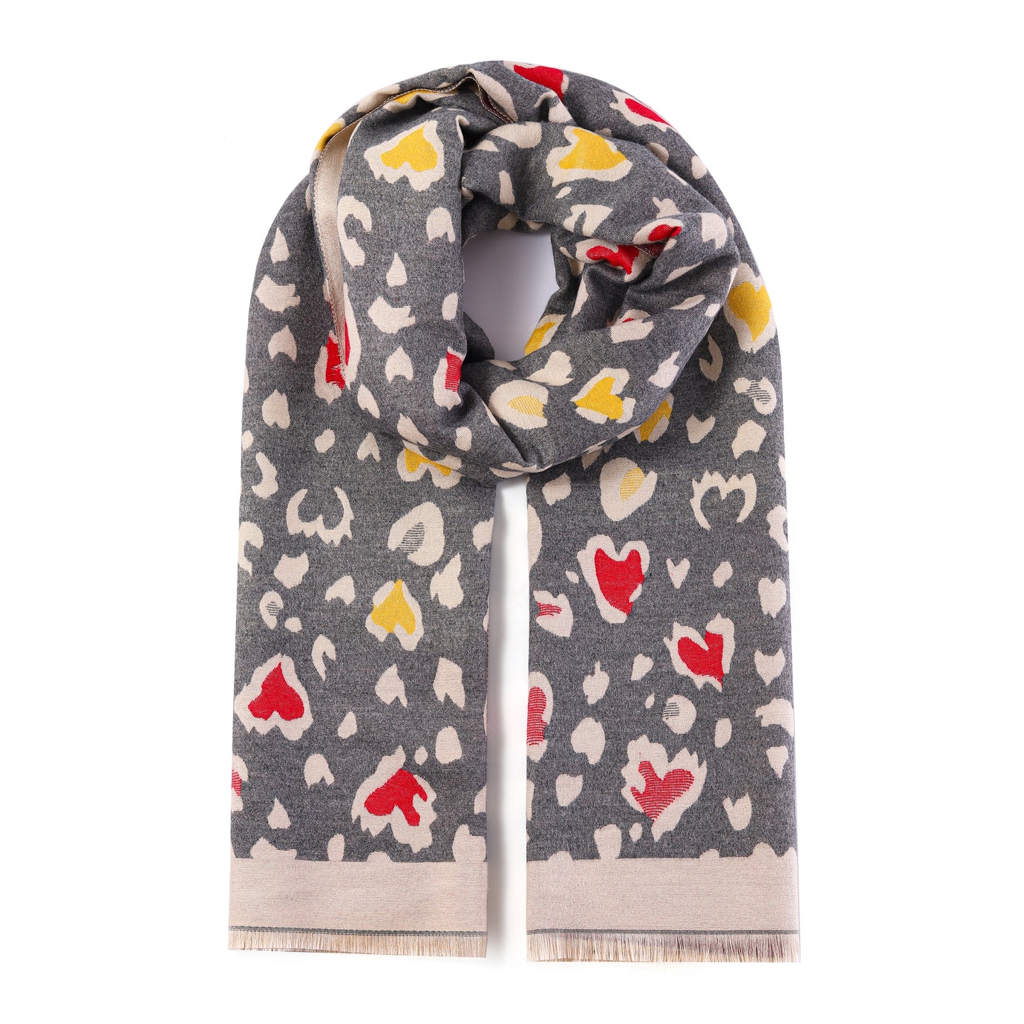 Luxurious Double Sided Jacquard Scarf - Leopard Hearts