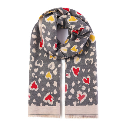 Luxurious Double Sided Jacquard Scarf - Leopard Hearts