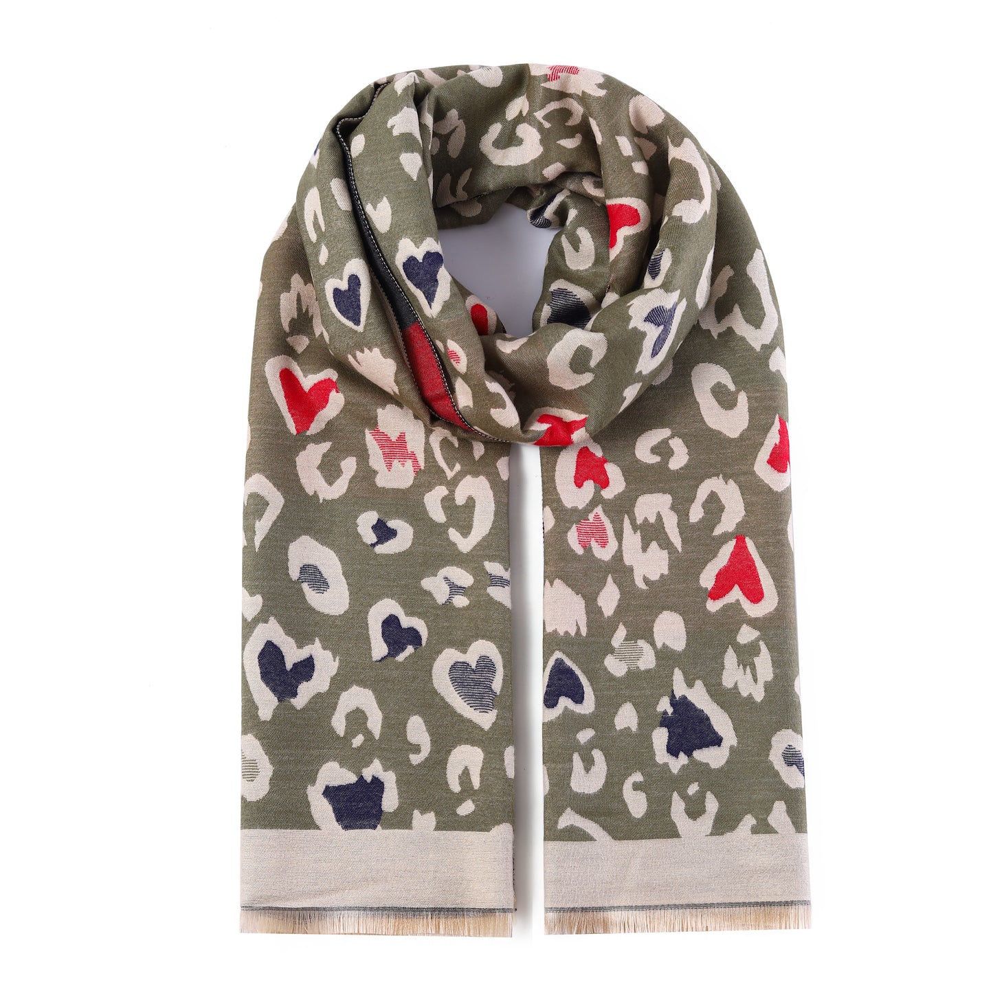 Luxurious Double Sided Jacquard Scarf - Leopard Hearts