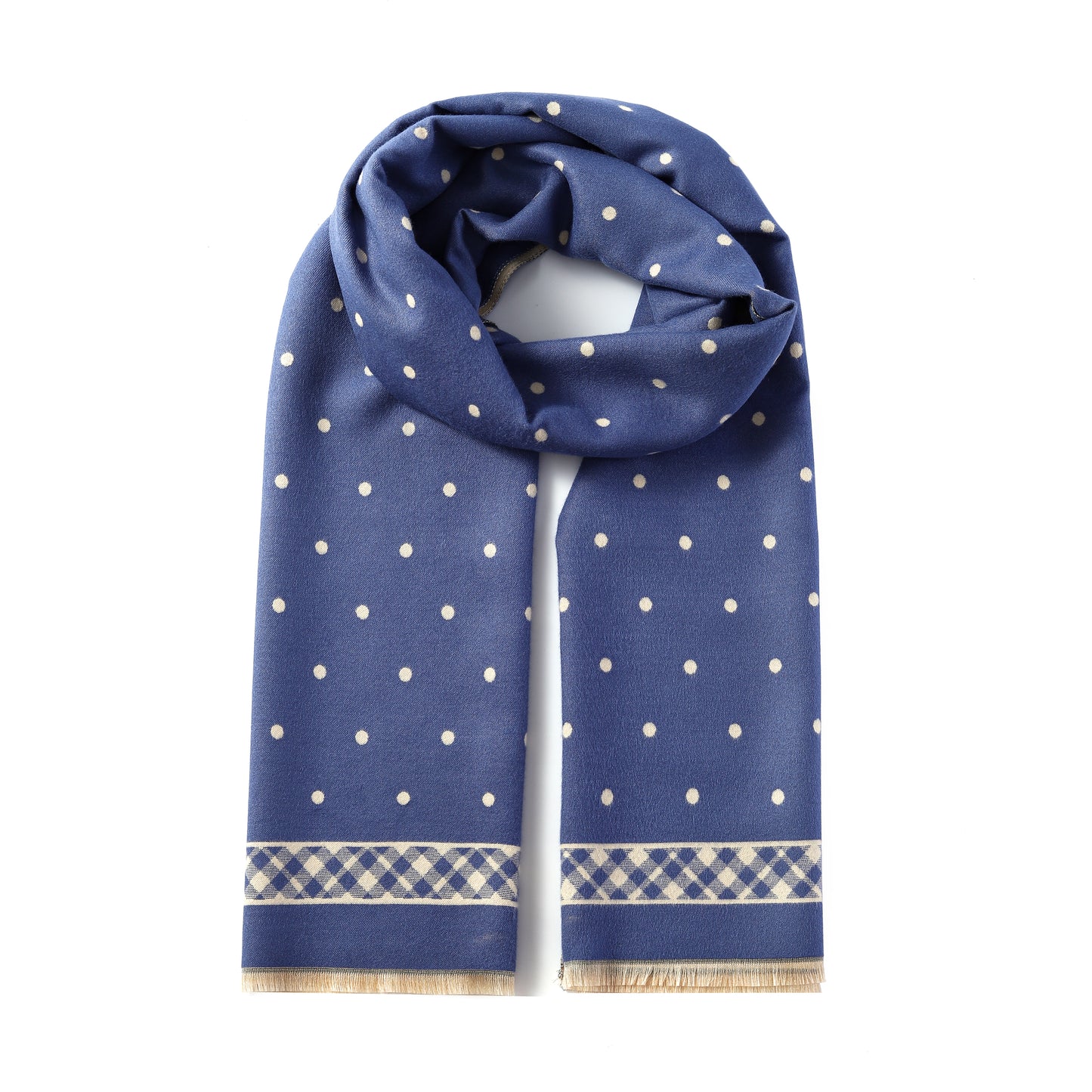 Luxurious Double Sided Jacquard Scarf - Polka Dots with Checkered Border