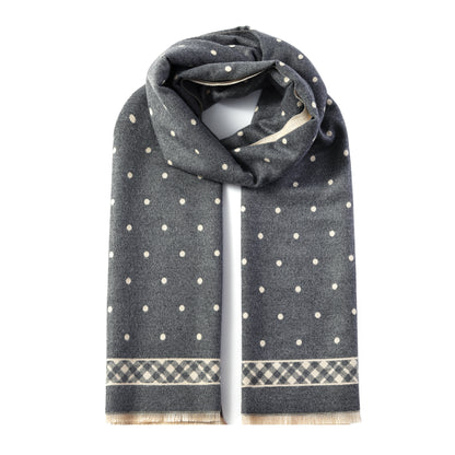 Luxurious Double Sided Jacquard Scarf - Polka Dots with Checkered Border