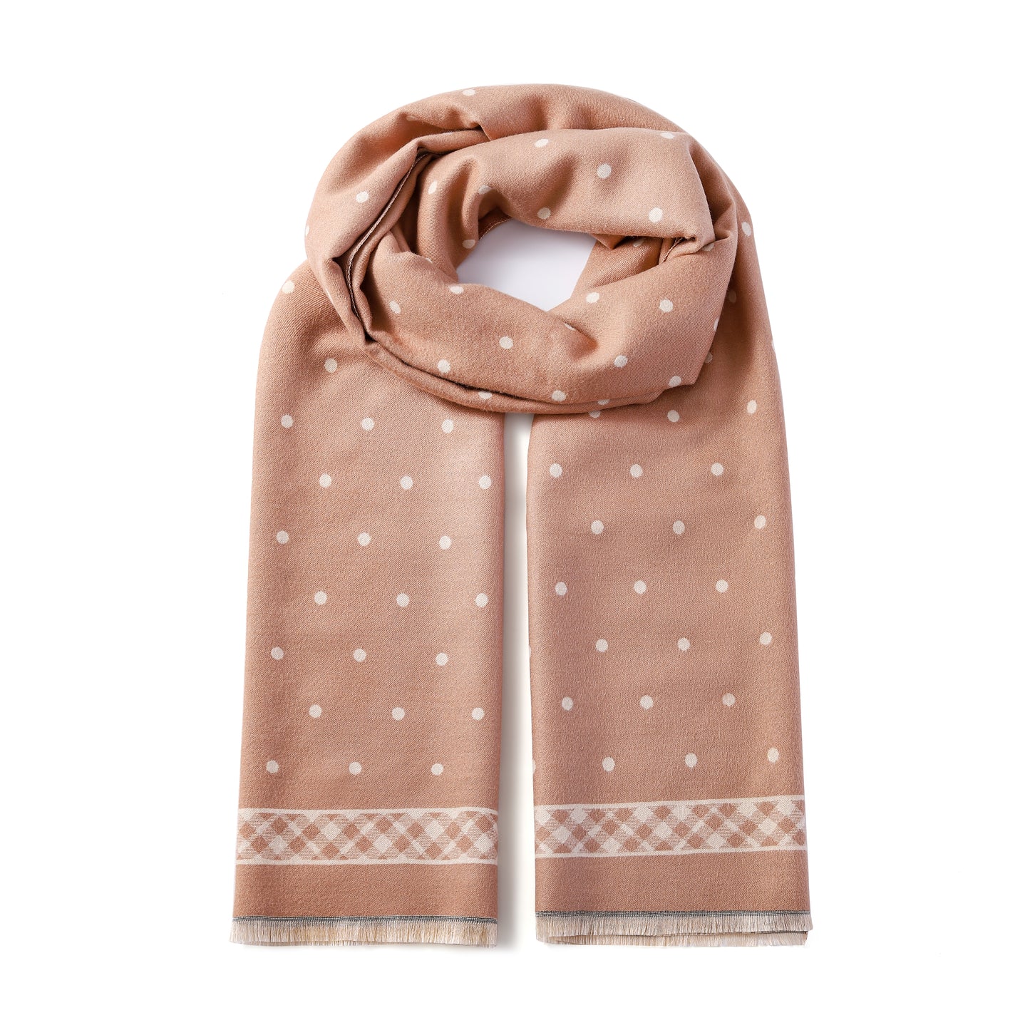 Luxurious Double Sided Jacquard Scarf - Polka Dots with Checkered Border