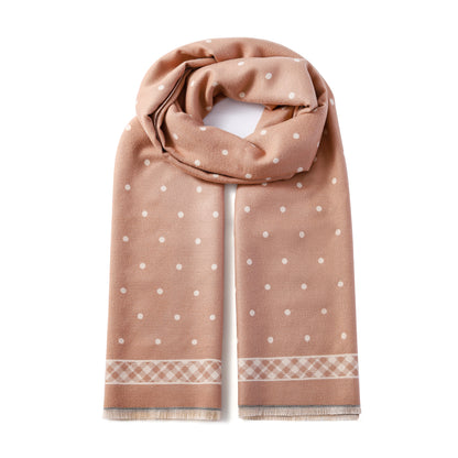 Luxurious Double Sided Jacquard Scarf - Polka Dots with Checkered Border