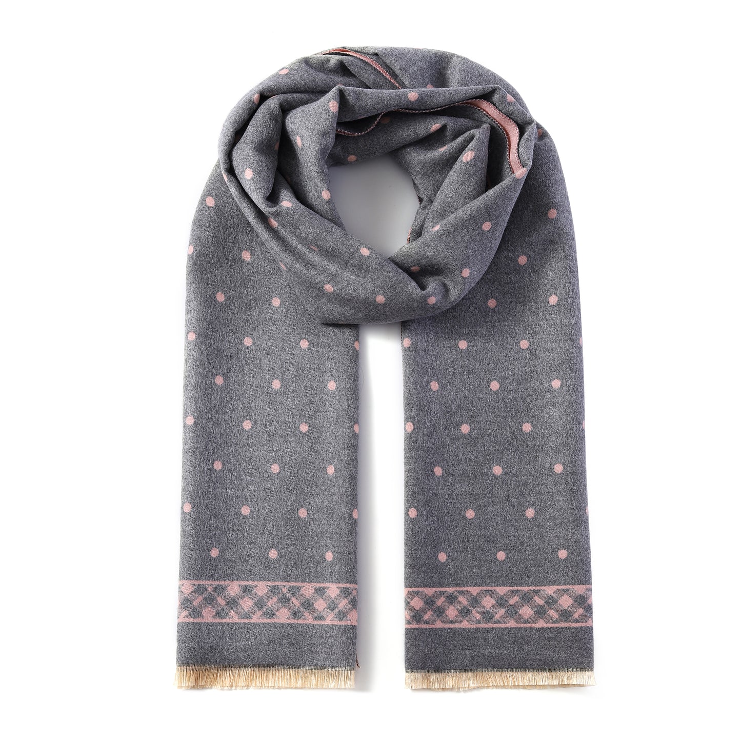 Luxurious Double Sided Jacquard Scarf - Polka Dots with Checkered Border