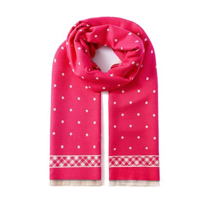 Luxurious Double Sided Jacquard Scarf - Polka Dots with Checkered Border