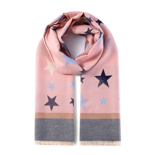 Luxurious Double Sided Jacquard Scarf - Multi-Colour Stars