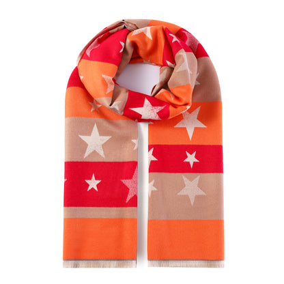 Luxurious Double Sided Jacquard Scarf - Multi-Colour Stars