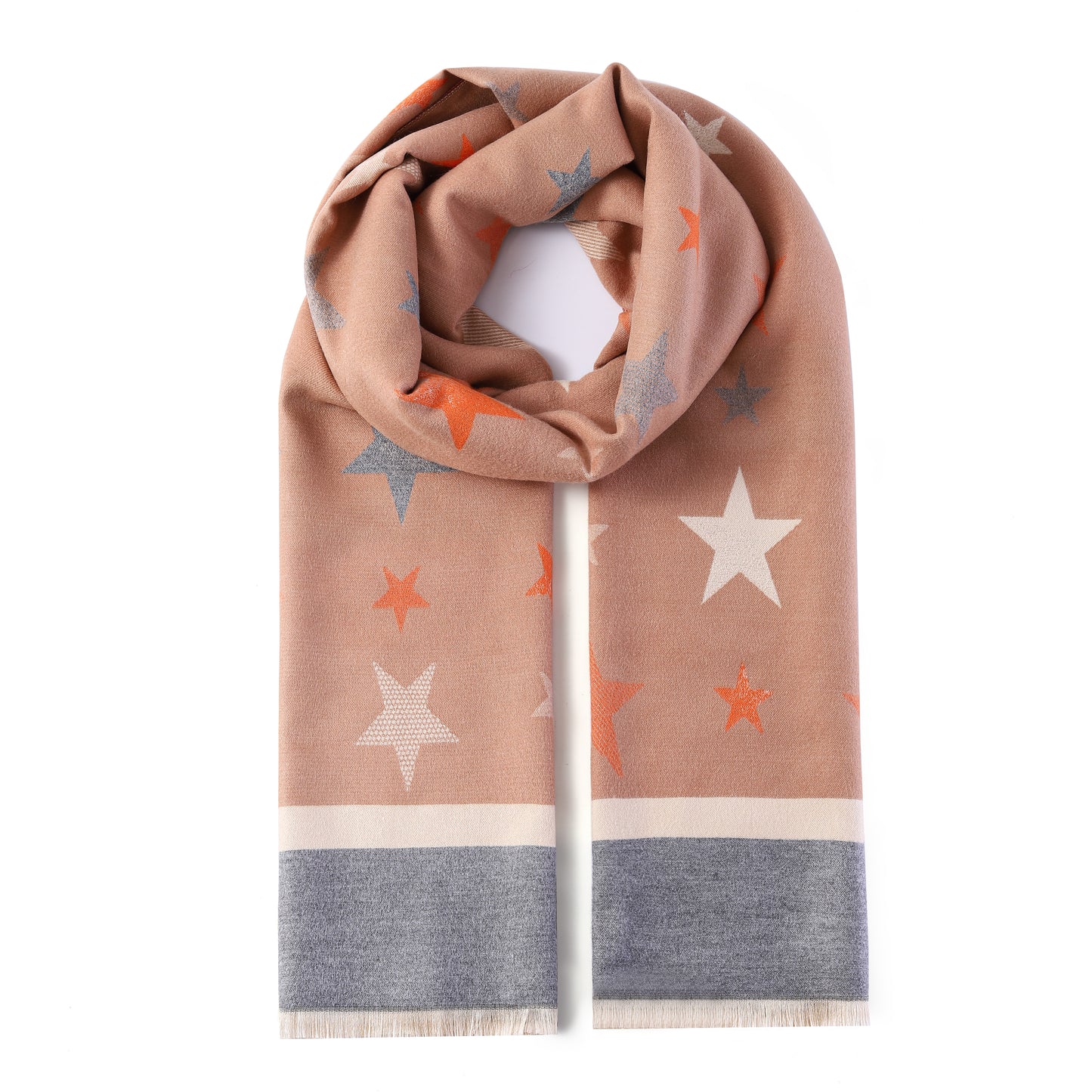 Luxurious Double Sided Jacquard Scarf - Multi-Colour Stars