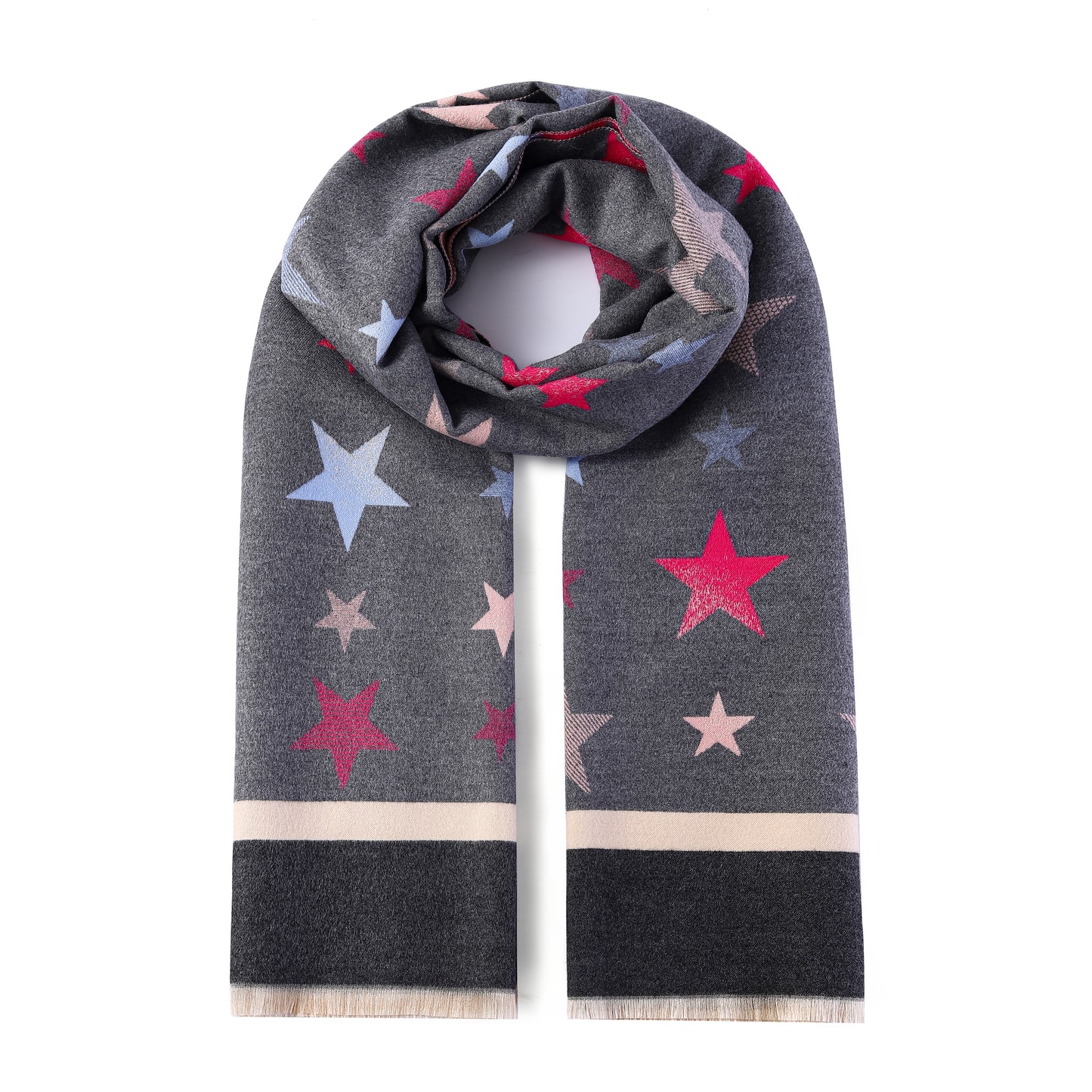 Luxurious Double Sided Jacquard Scarf - Multi-Colour Stars