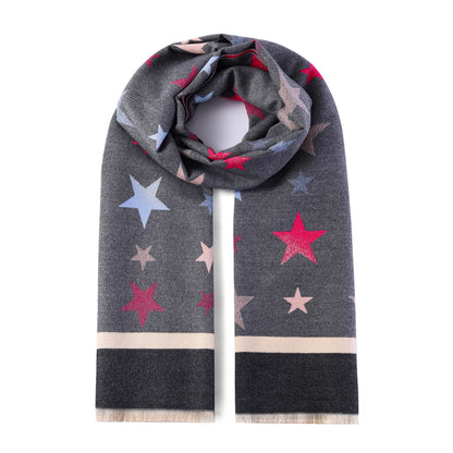 Luxurious Double Sided Jacquard Scarf - Multi-Colour Stars