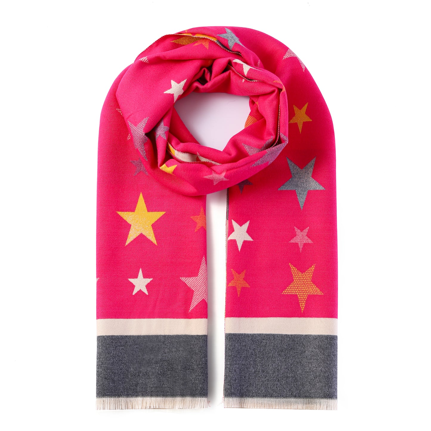 Luxurious Double Sided Jacquard Scarf - Multi-Colour Stars