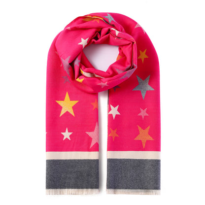 Luxurious Double Sided Jacquard Scarf - Multi-Colour Stars