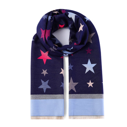 Luxurious Double Sided Jacquard Scarf - Multi-Colour Stars