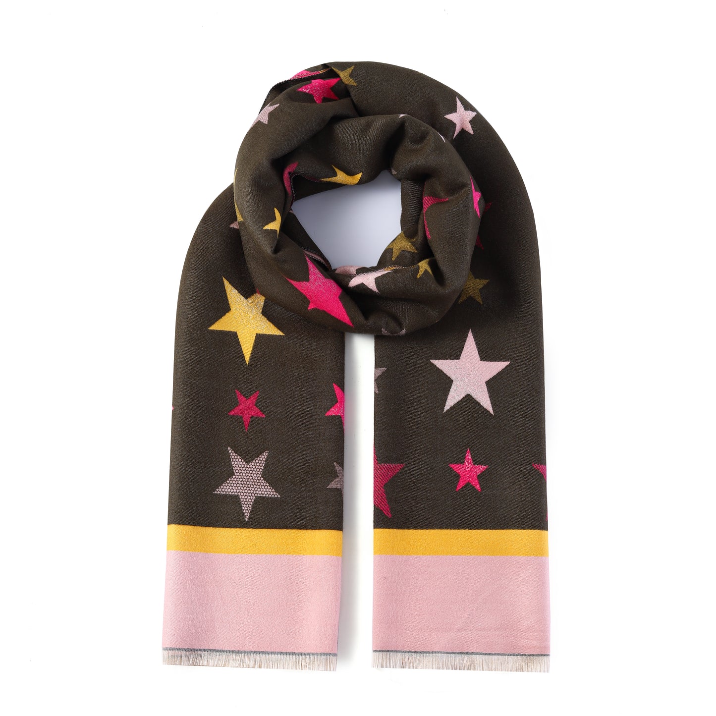 Luxurious Double Sided Jacquard Scarf - Multi-Colour Stars