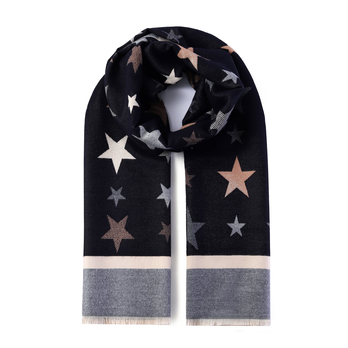 Luxurious Double Sided Jacquard Scarf - Multi-Colour Stars