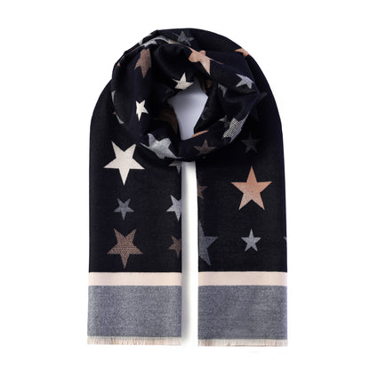 Luxurious Double Sided Jacquard Scarf - Multi-Colour Stars