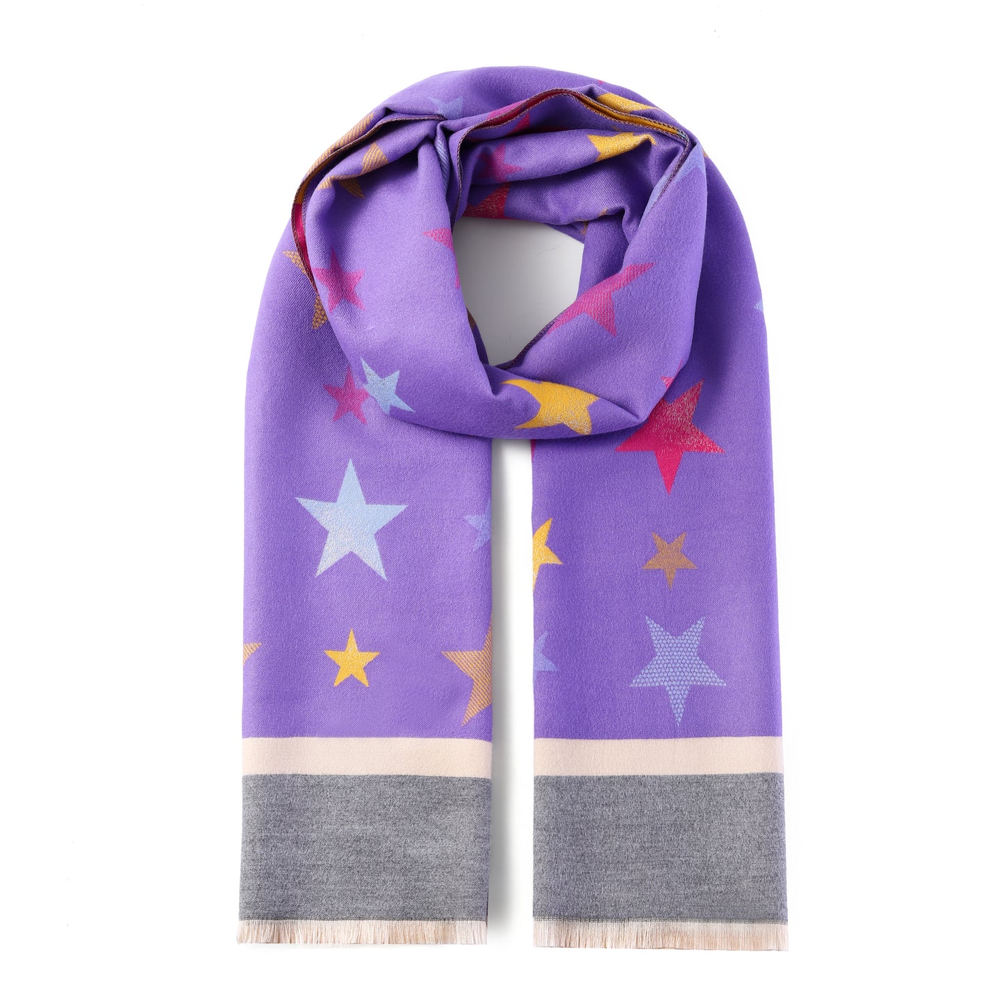 Luxurious Double Sided Jacquard Scarf - Multi-Colour Stars