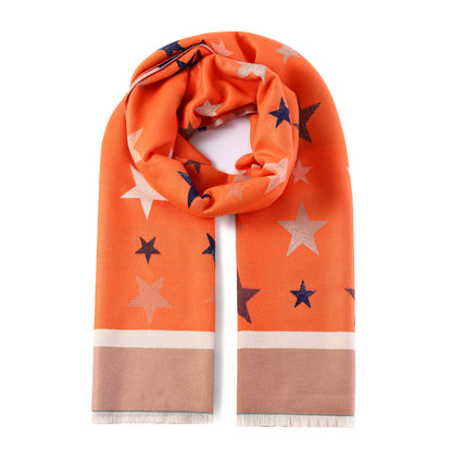 Luxurious Double Sided Jacquard Scarf - Multi-Colour Stars