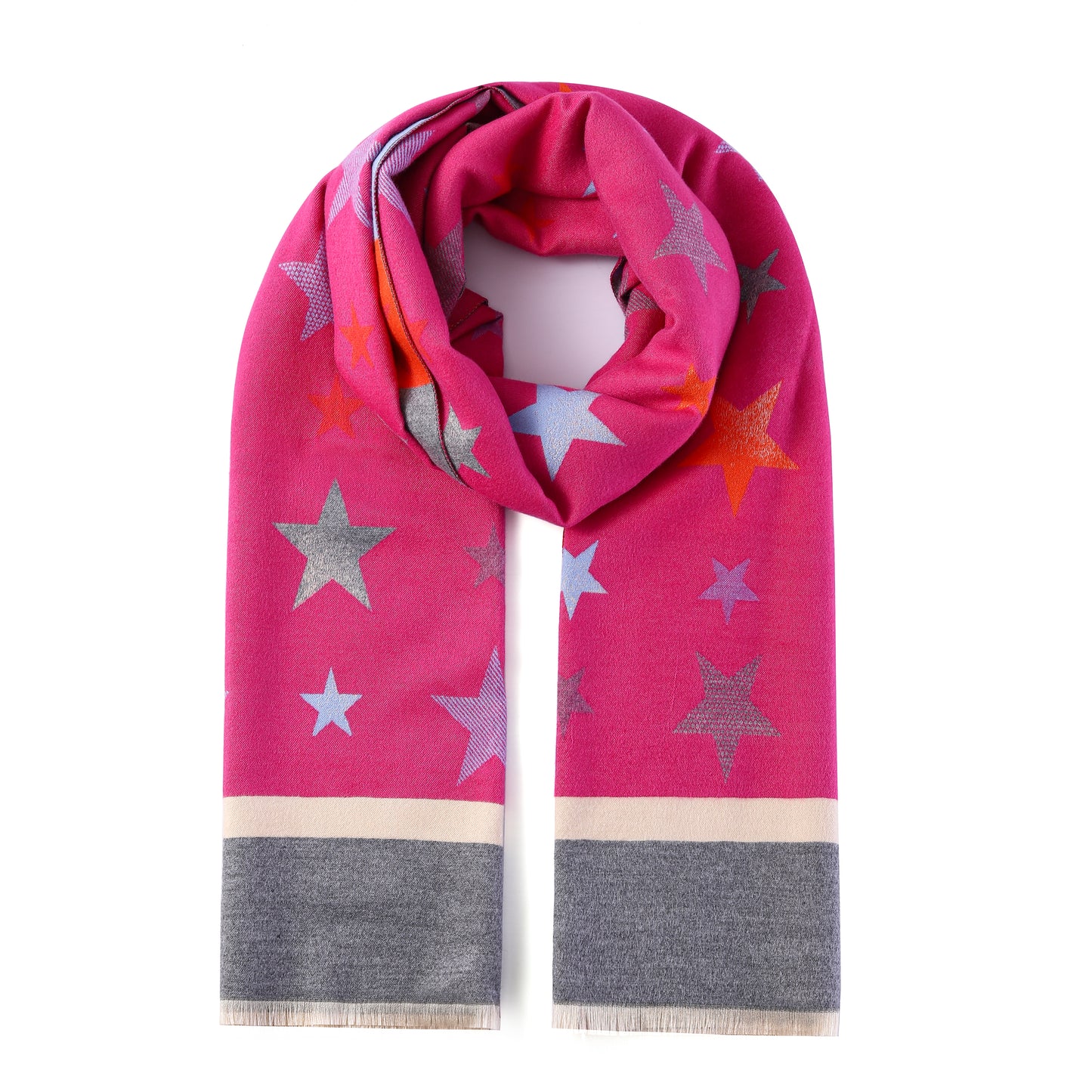 Luxurious Double Sided Jacquard Scarf - Multi-Colour Stars