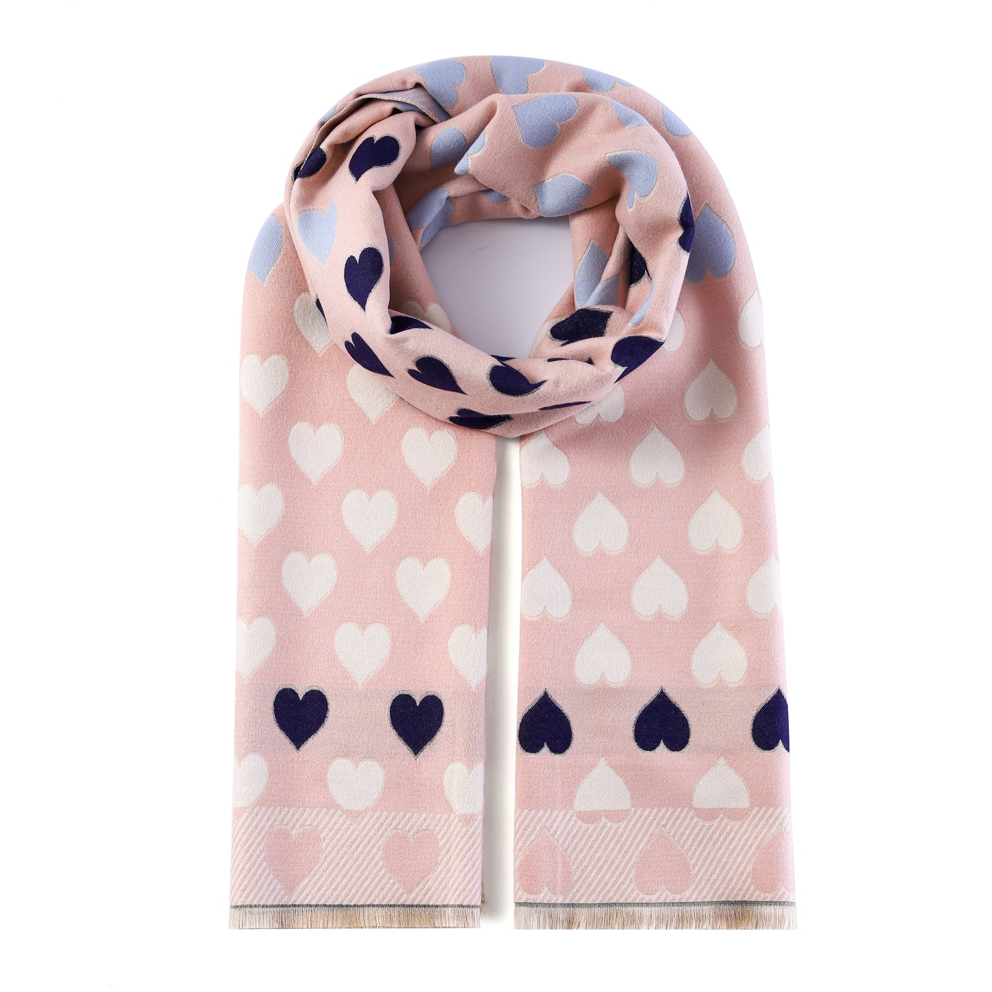 Luxurious Double Sided Jacquard Scarf - Multi-Colour Hearts