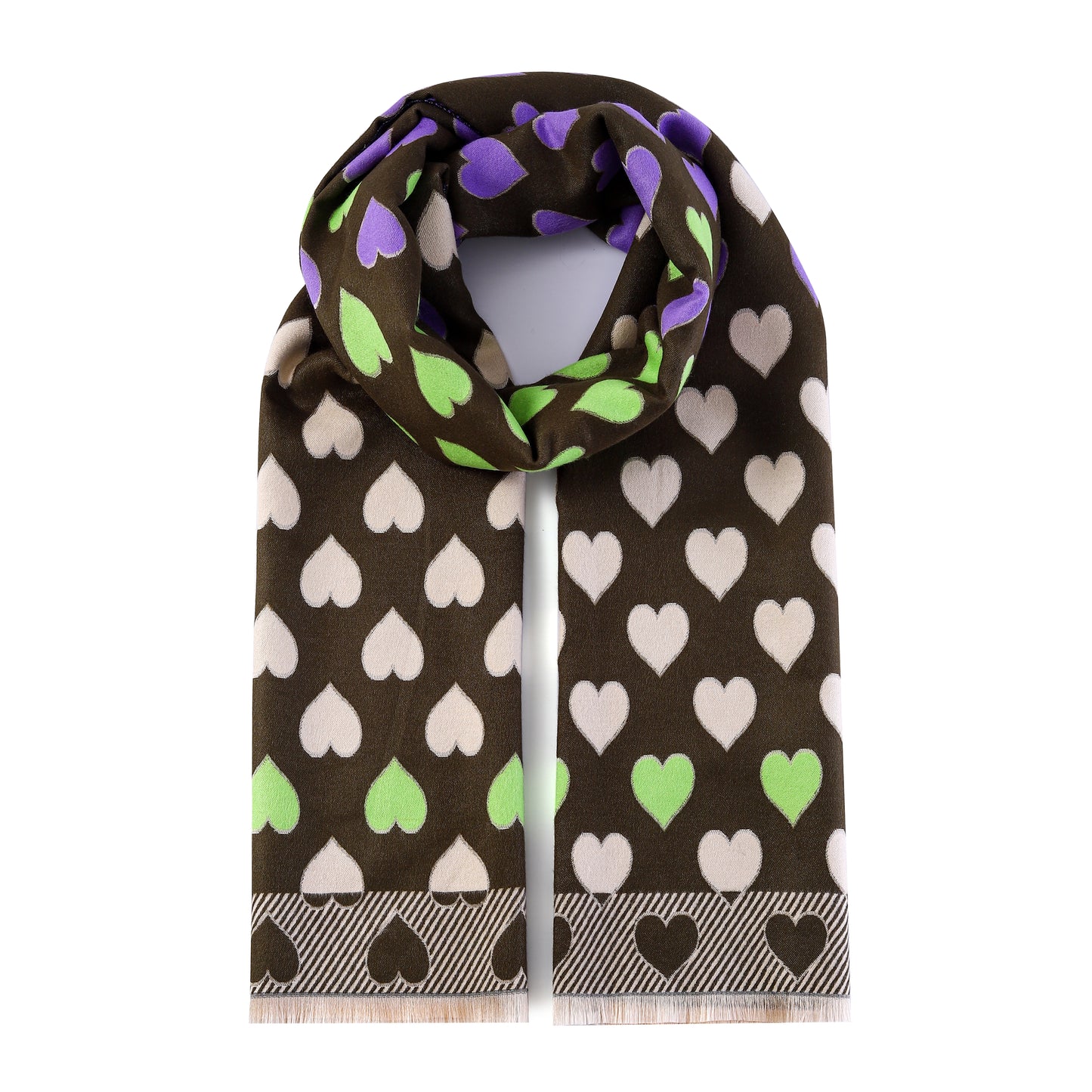 Luxurious Double Sided Jacquard Scarf - Multi-Colour Hearts