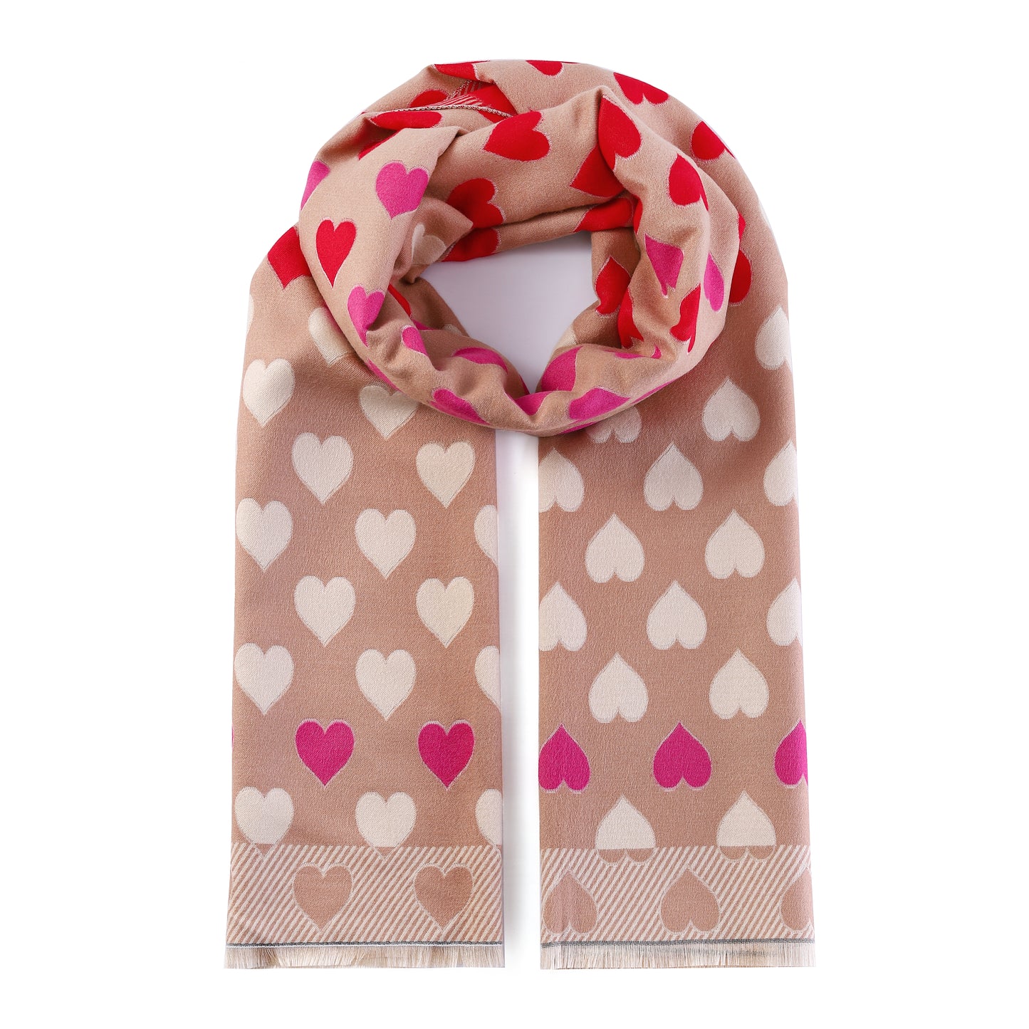 Luxurious Double Sided Jacquard Scarf - Multi-Colour Hearts