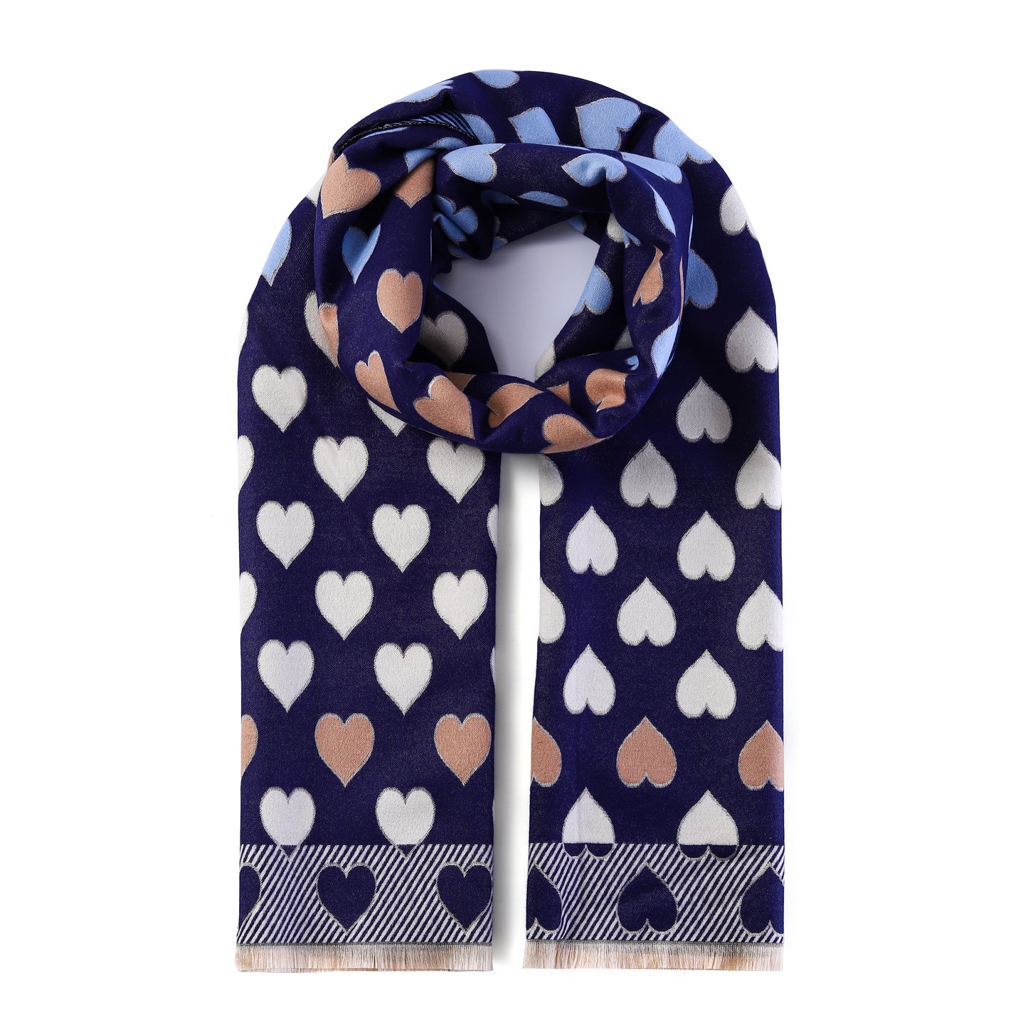 Luxurious Double Sided Jacquard Scarf - Multi-Colour Hearts