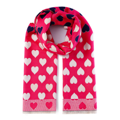 Luxurious Double Sided Jacquard Scarf - Multi-Colour Hearts